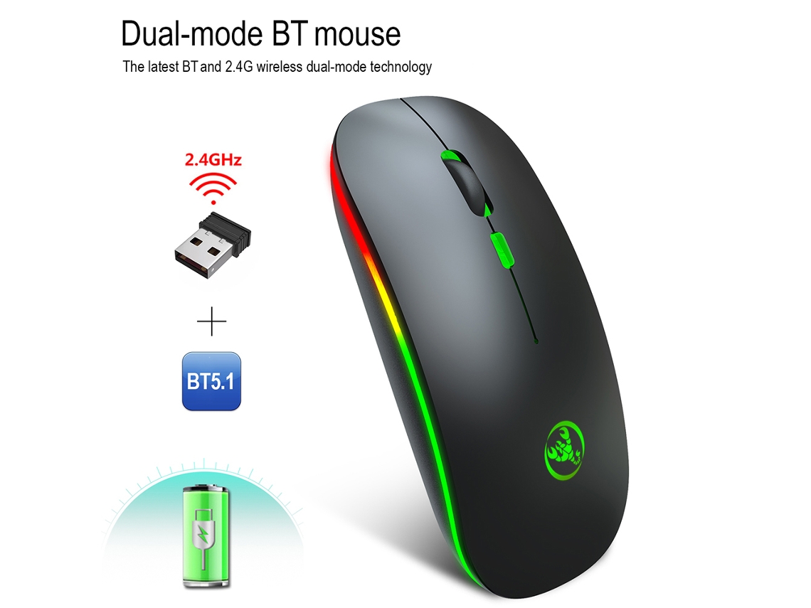 Mouse Sem Fio Bt 2.4g Modo Dual Hxsj T18 Recarregável Silencioso Com Luz De Respiração Colorida Velocidade Ajustável