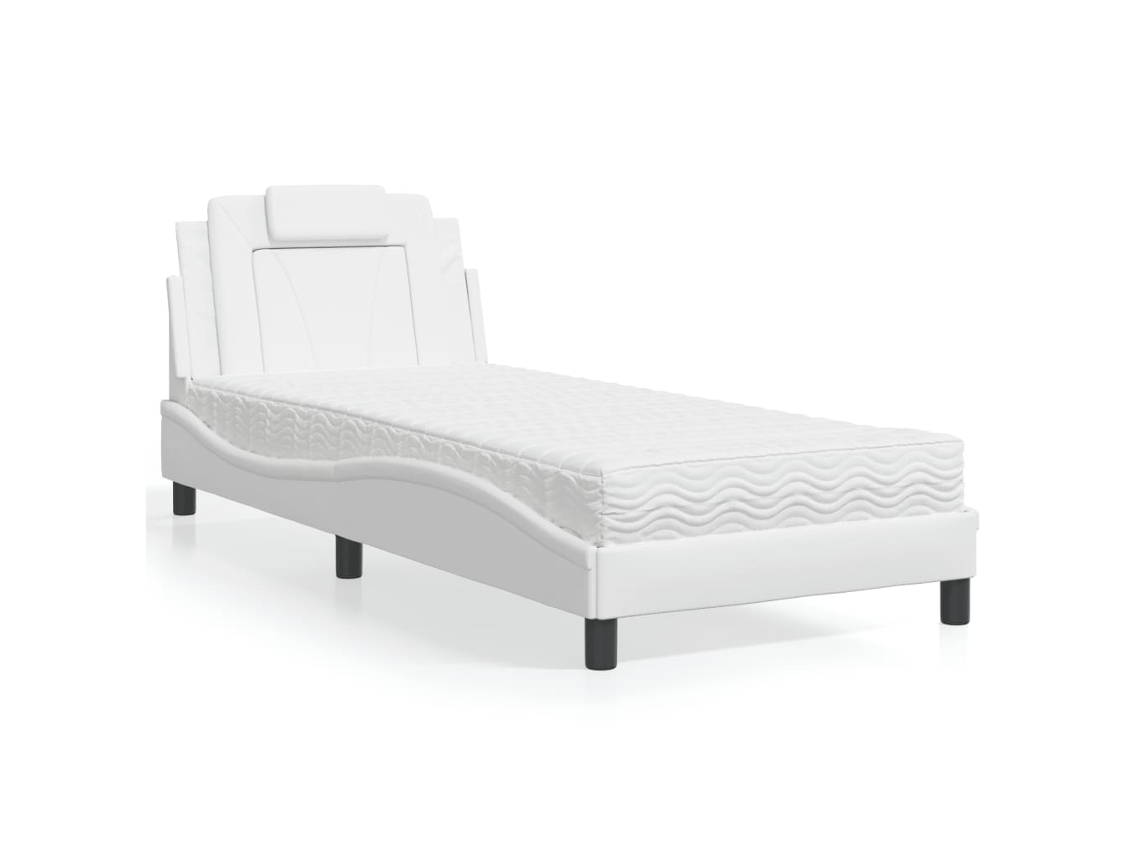 Vidaxl Cama Viana Com Colchão 90x190 Cm Couro Artificial Branco