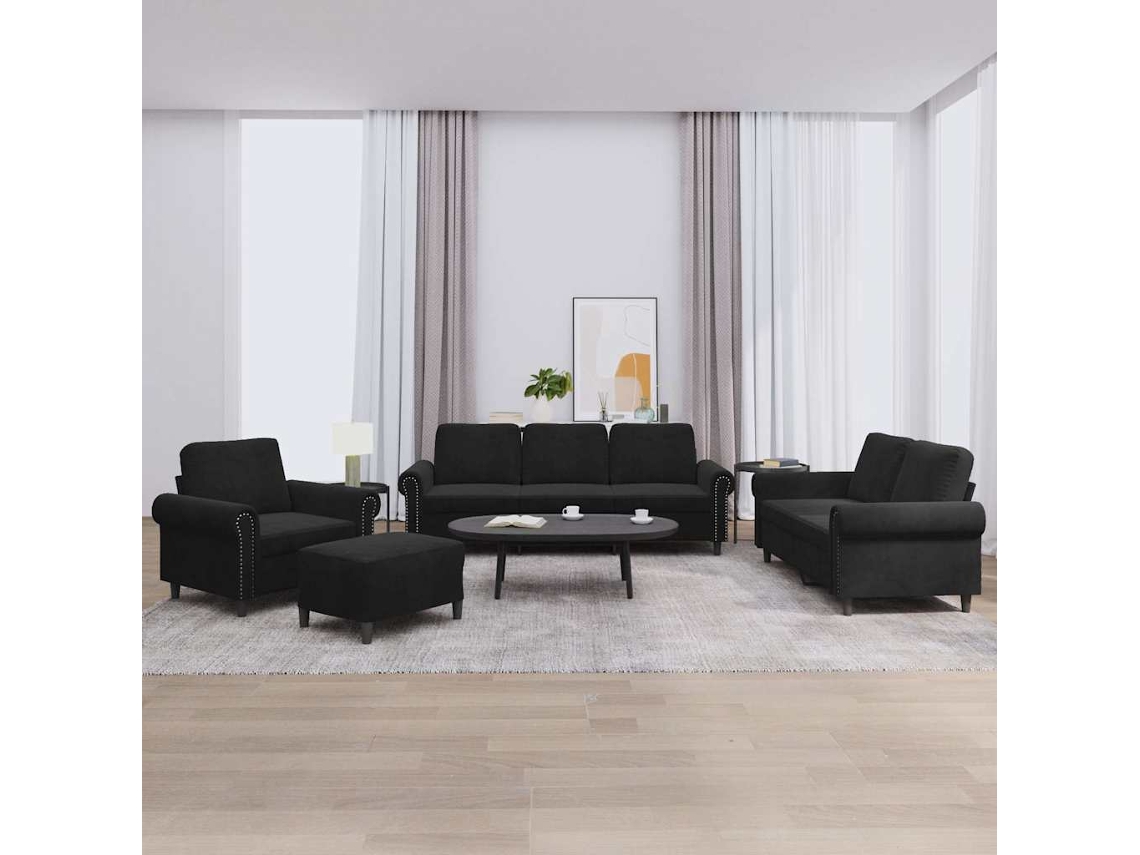 Vidaxl 4 Pcs Conjunto De Sofás Com Almofadões Veludo Preto