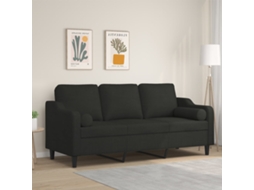 Vidaxl Sofá 3 Lugares + Almofadas Decorativas 180 Cm Tecido Preto