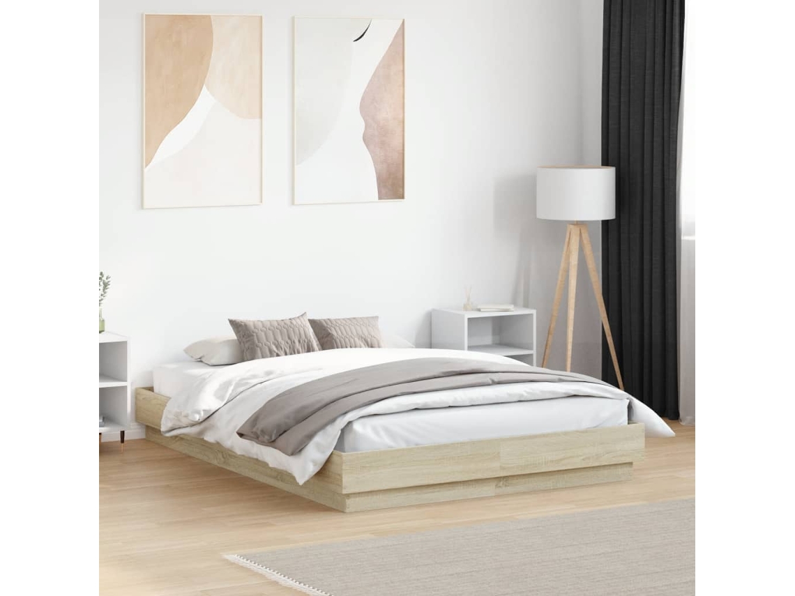 Vidaxl Estrutura De Cama Com Luzes Led 120x190 Cm Carvalho Sonoma
