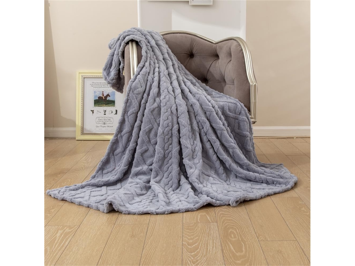 Manta de Lã Jacquard Fansu Cor Sólida Fofa Quente Macia e Grossa para Cama Sofá Todas as Estações 180x200cm, M
