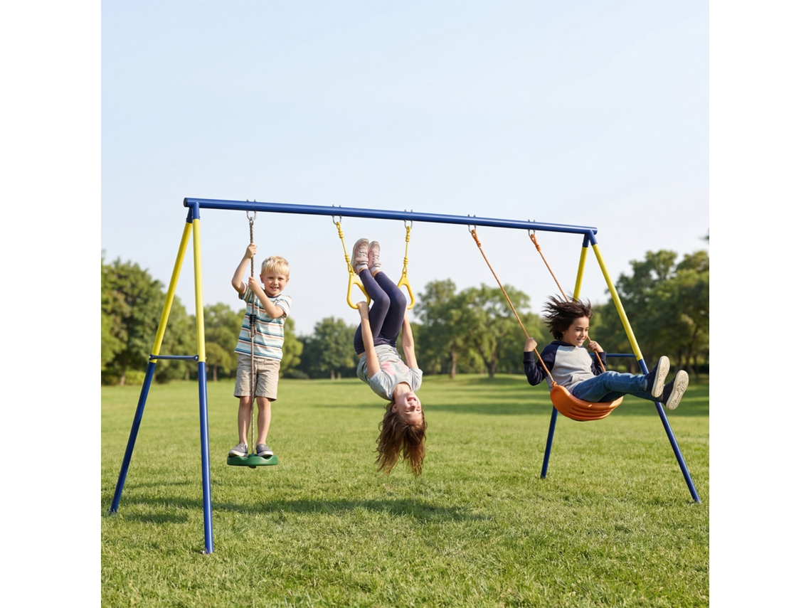 Conjunto De Balanço Infantil 3 Em 1 Para Exterior, Com Assento De Balanço, 2 Argolas De Ginástica E Balanço De Disco.