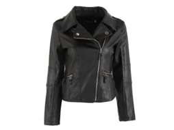 Jaqueta De Couro Feminina Slim Moto Couro Pu Novo Alta Qualidade Tamanhos S A Xxxl Preto/vermelho