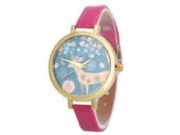 Relógio de Pulso Feminino de Moda com Pulseira Pu Relógio Analógico de Quartzo Rosa