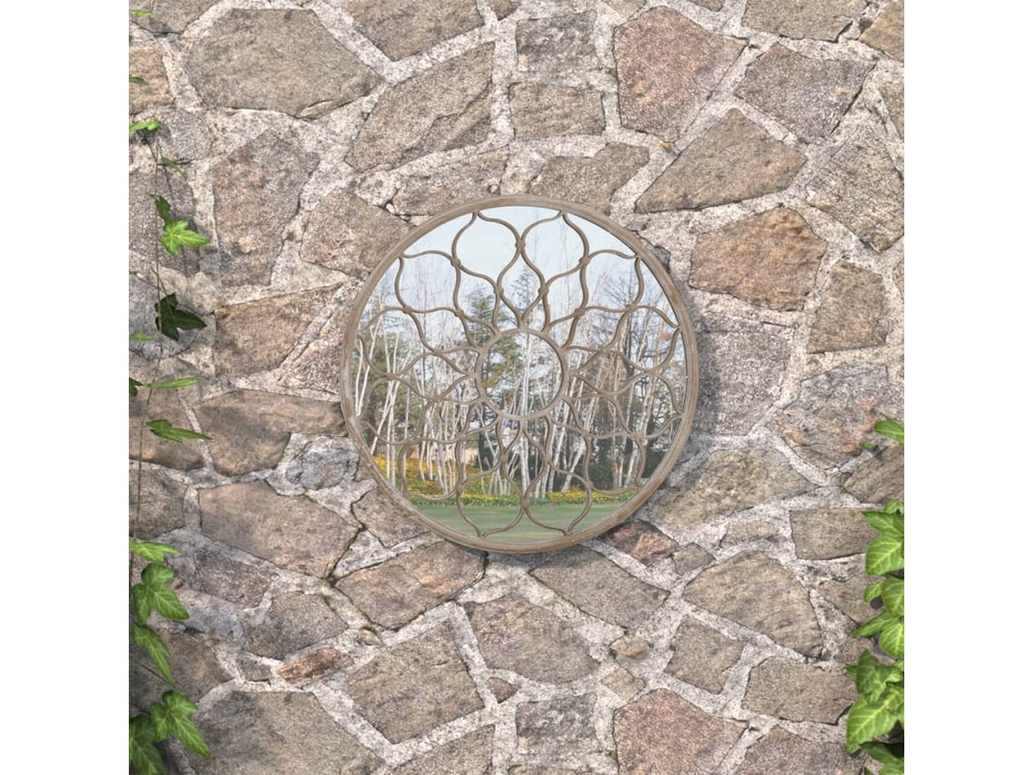 Vidaxl Espelho De Jardim P/ Uso Exterior Ferro 60x3 Cm Cor De Areia