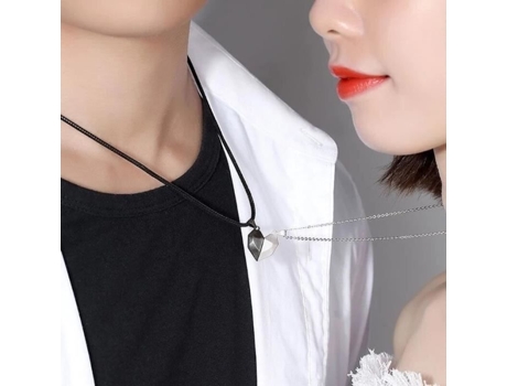 Colar De Casal Magnético Para Amantes, 2 Peças, Pingente Em Forma De Coração, Distância, Charme Em Preto E Branco 2 Clat2929 Black And White