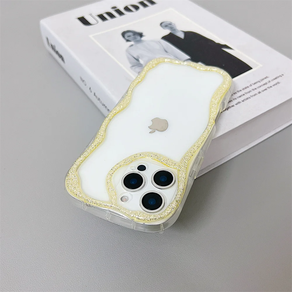 Capa Ondulada Para Iphone 16 Pro Max (amarela), Transparente, Bonita E Resistente A Impactos.
