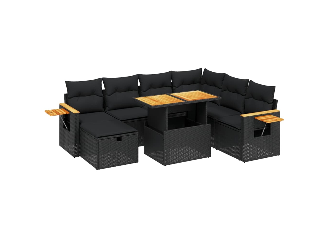 Conjunto de 8 Sofás de Jardim com Almofadões Vime Pe Preto MAISON EXCLUSIVE (N/A)