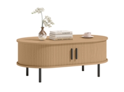 Mesa De Centro Com Portas Deslizantes, Mesa De Café Oval Com Armazenamento Oculto, 100x55x40 Cm, Natural