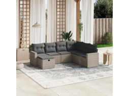 Vidaxl 7 Pcs Conjunto Sofás P/ Jardim C/ Almofadões Vime Pe Cinzento