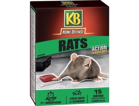Raticida Kb Home Defense Pasta De Rato 15x10g Ação Radical Locais Secos E Úmidos Luvas Grátis