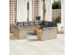 Vidaxl 13 Pcs Conj. Sofás Jardim C/ Almofadões Vime Pe Bege Misturado