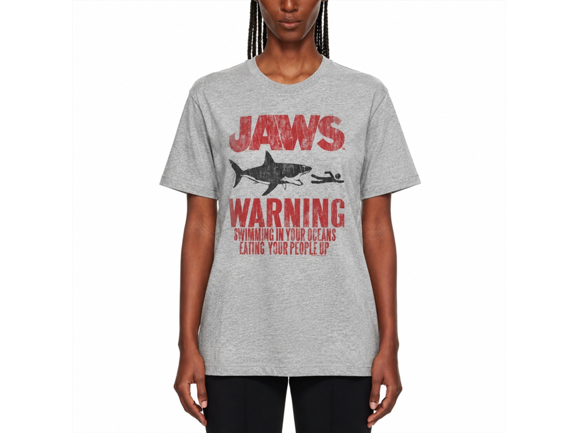Rockinstone Jaws Movie Warning Heather Gray Adult T-shirt Size:m
