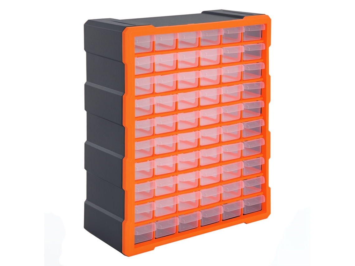 Artigo: Caixa Organizadora de 60 Compartimentos para Peças Pequenas, Cor Laranja, Dimensões W38xw16xh47,5 Cm