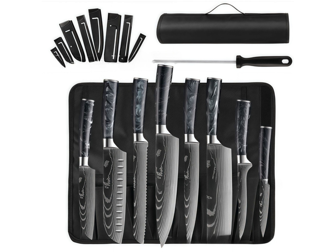 Jogo De Facas De Cozinha Com Tampa De Faca Ohpa Rb4cr Preto8 Peças Aço Inoxidável
