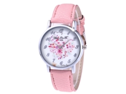 Relógio casual Zhoulianfa com mostrador grande e pulseira de couro PU rosa (quartzo)