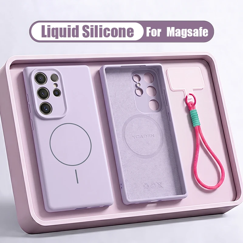 Capa Para Celular Galaxy S23 Em Silicone Líquido Com Cordão Magnético (roxa), Resistente A Impactos.
