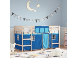 Vidaxl Cama Alta P/ Criança C/ Cortinas 80x200 Cm Pinho Maciço Azul