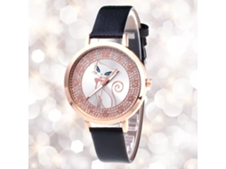 Relógio de Pulso Feminino de Quartzo com Pulseira de Couro Pu Casual Mostrador Redondo Preto