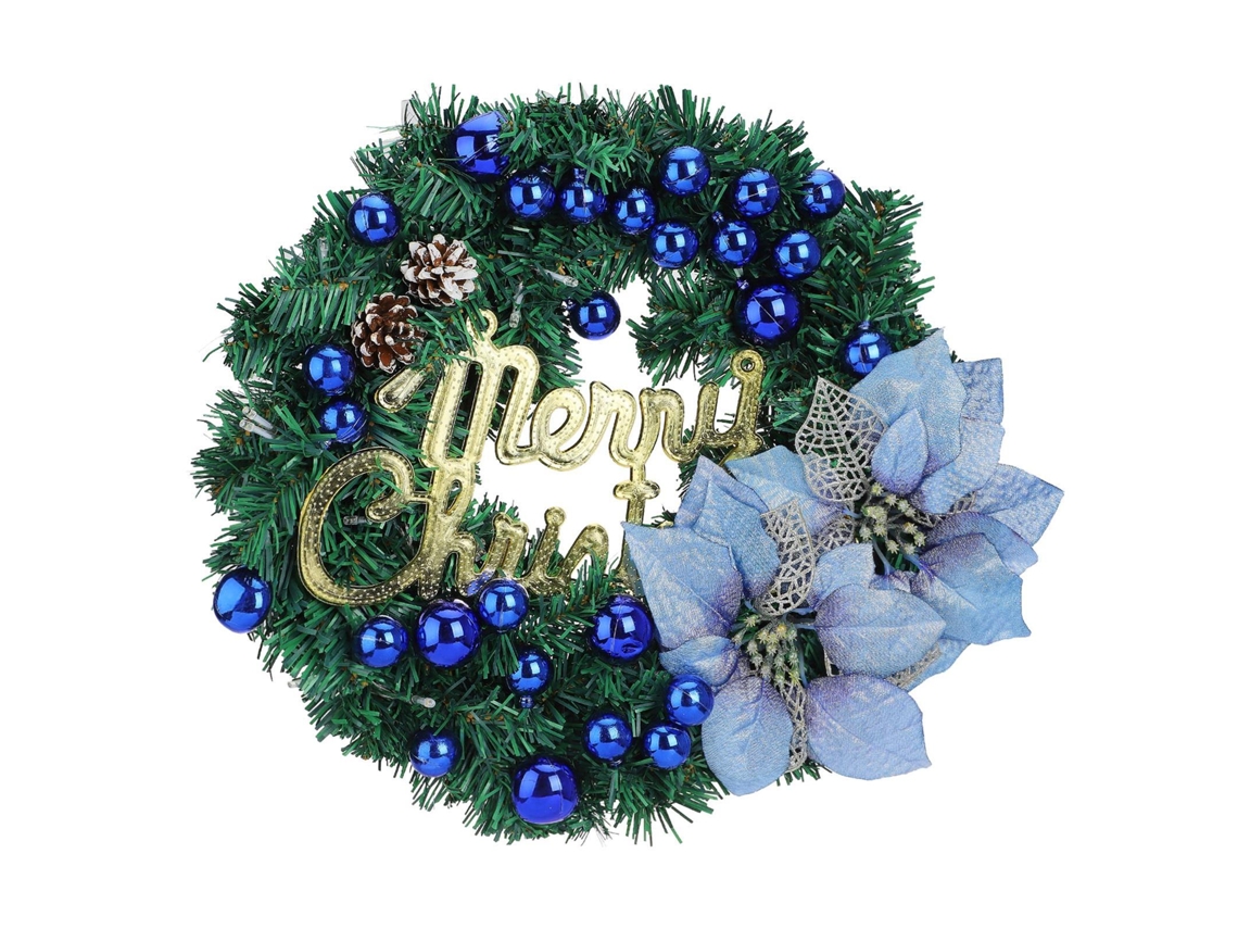 Laxiscreed Guirlanda De Natal Azul Com Luz E Bateria, 40cm Para Porta Decorativa Festiva