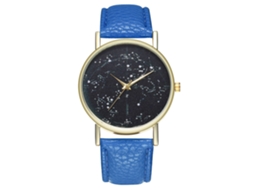 Reloj De Cuarzo Unisex Con Correa De Cuero Pu, Dial De Cielo Estrellado Zhoulianfa (azul)