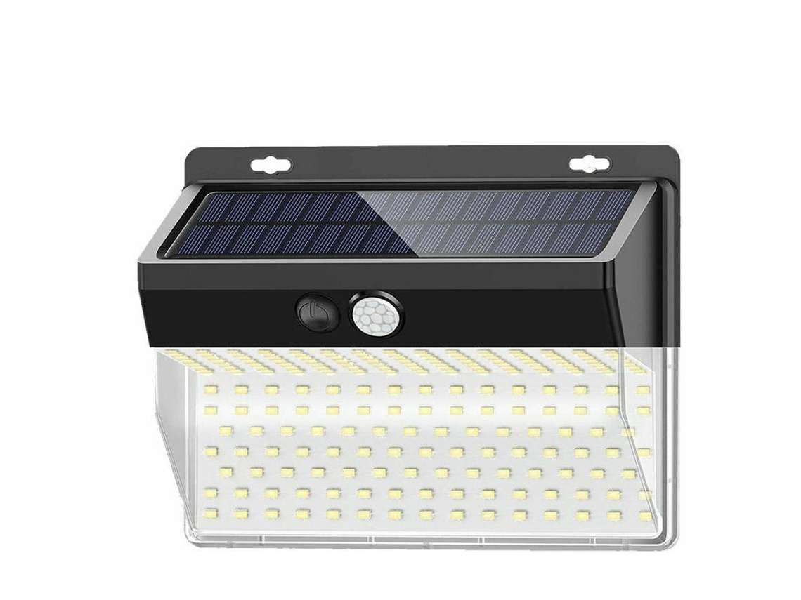 Lurelia Luminária Solar De Parede Com 206 Led, Sensor Pir, 3 Modos, Ip65, Recarregável, Preto, Para Exterior