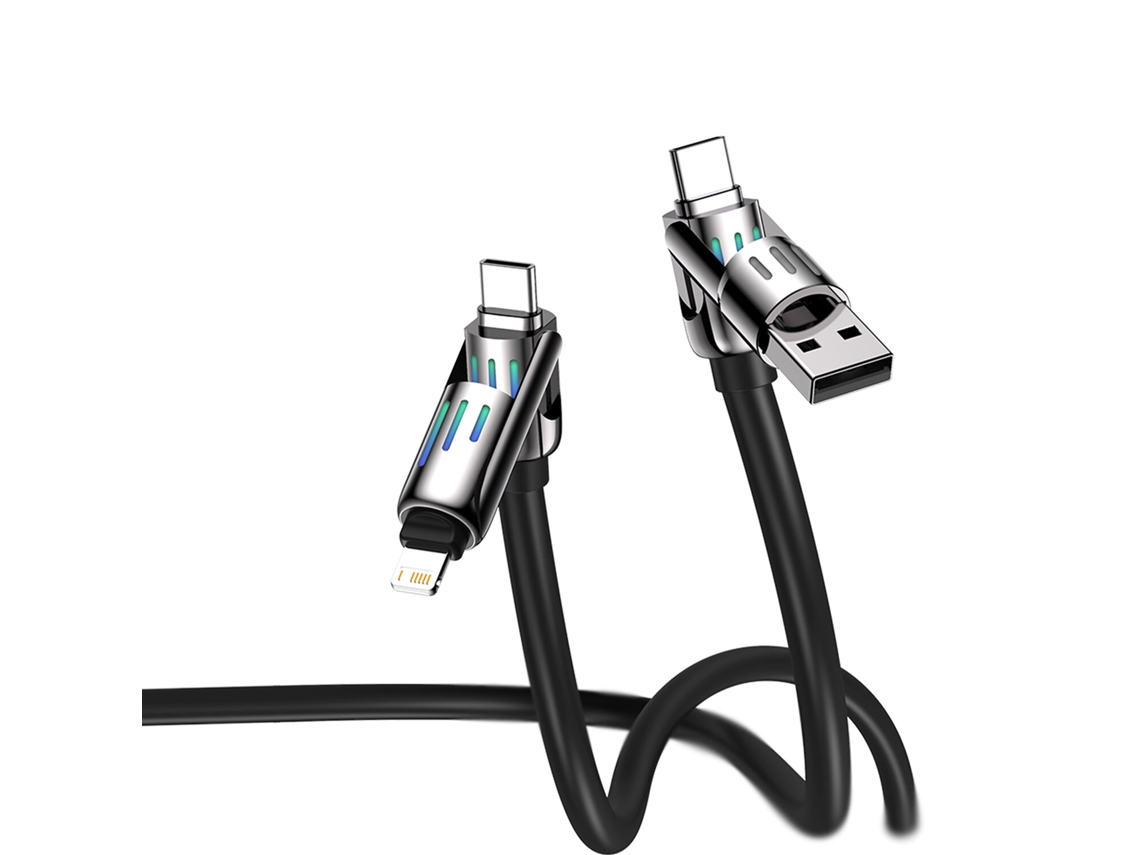 Cable Usb 4 En 1 Black-blitzwolf Bw-hdc6 De 1,2 M Con Luz Rgb Y Carga Rápida De 240 W