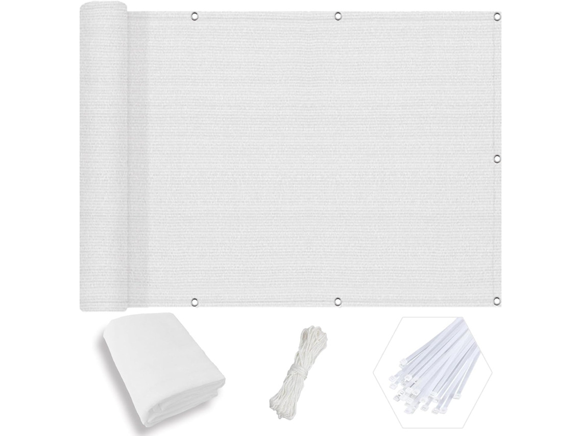Tela De Privacidade, Guojun, 50 X 200 Cm, Hdpe, Resistente Aos Raios Uv, Branca, Para Varanda