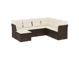 Conjunto de 7 Sofás de Jardim com Almofadões Vime Pe Castanho MAISON EXCLUSIVE (7 pcs)