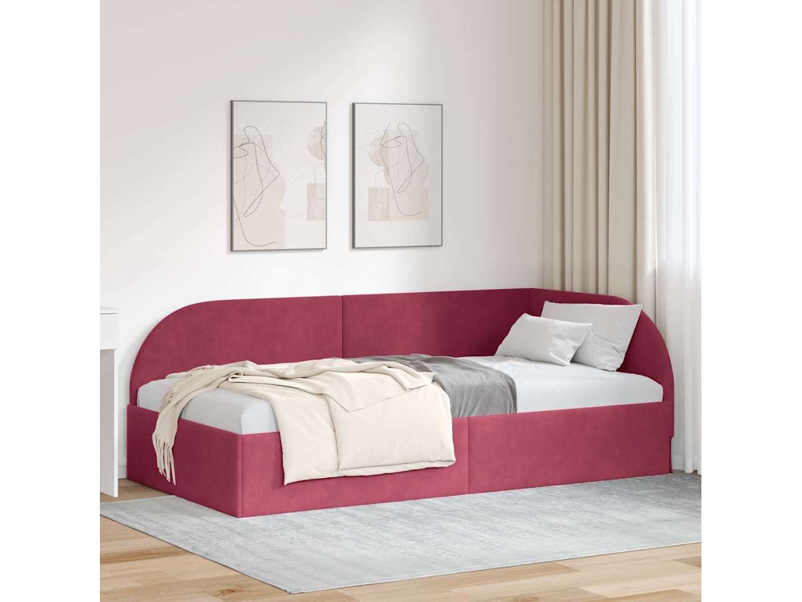 Vidaxl Estrutura De Cama De Canto Vinho Vermelho 90 Cm X 190 Cm Veludo