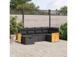 Vidaxl 6 Pcs Conjunto Sofás De Jardim C/ Almofadões Vime Pe Preto