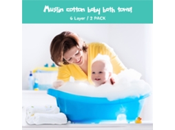 Mali 2pcs Toalha de Banho Bebê Algodão Muslin 6 Camadas Ultra Absorvente Suave Limão 75x40cm