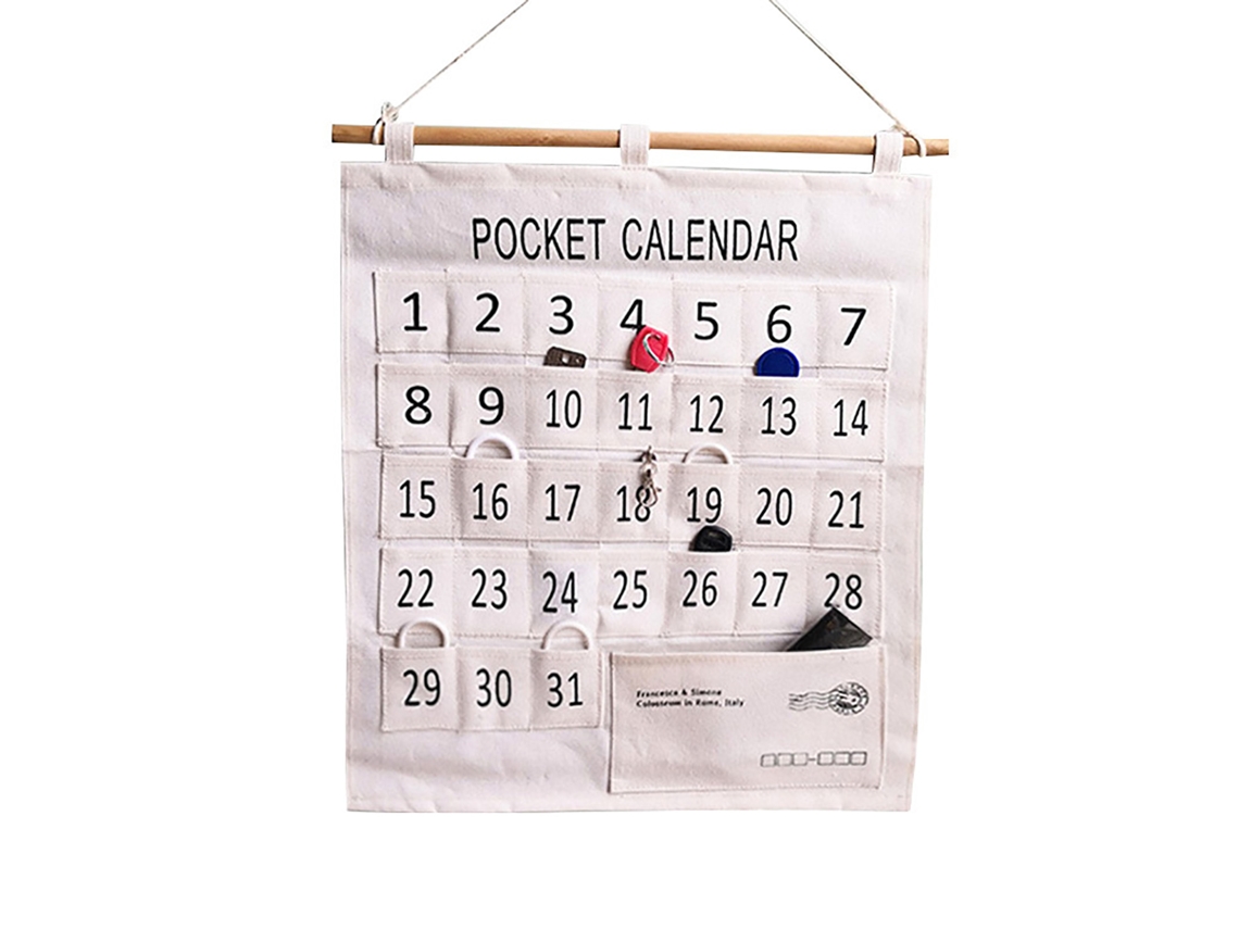 Quadro com 31 Bolsos Calendário de Bolso Organizador Parede