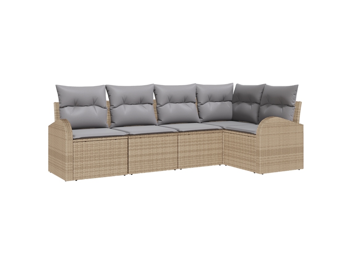 Conjunto 5 Móveis Para Exterior Vidaxl Bege Vime Pe (234 X 124 X 85 Cm)
