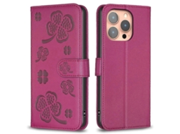 Capa De Couro Com Estampa De Trevo Da Sorte Para Iphone 16 Pro