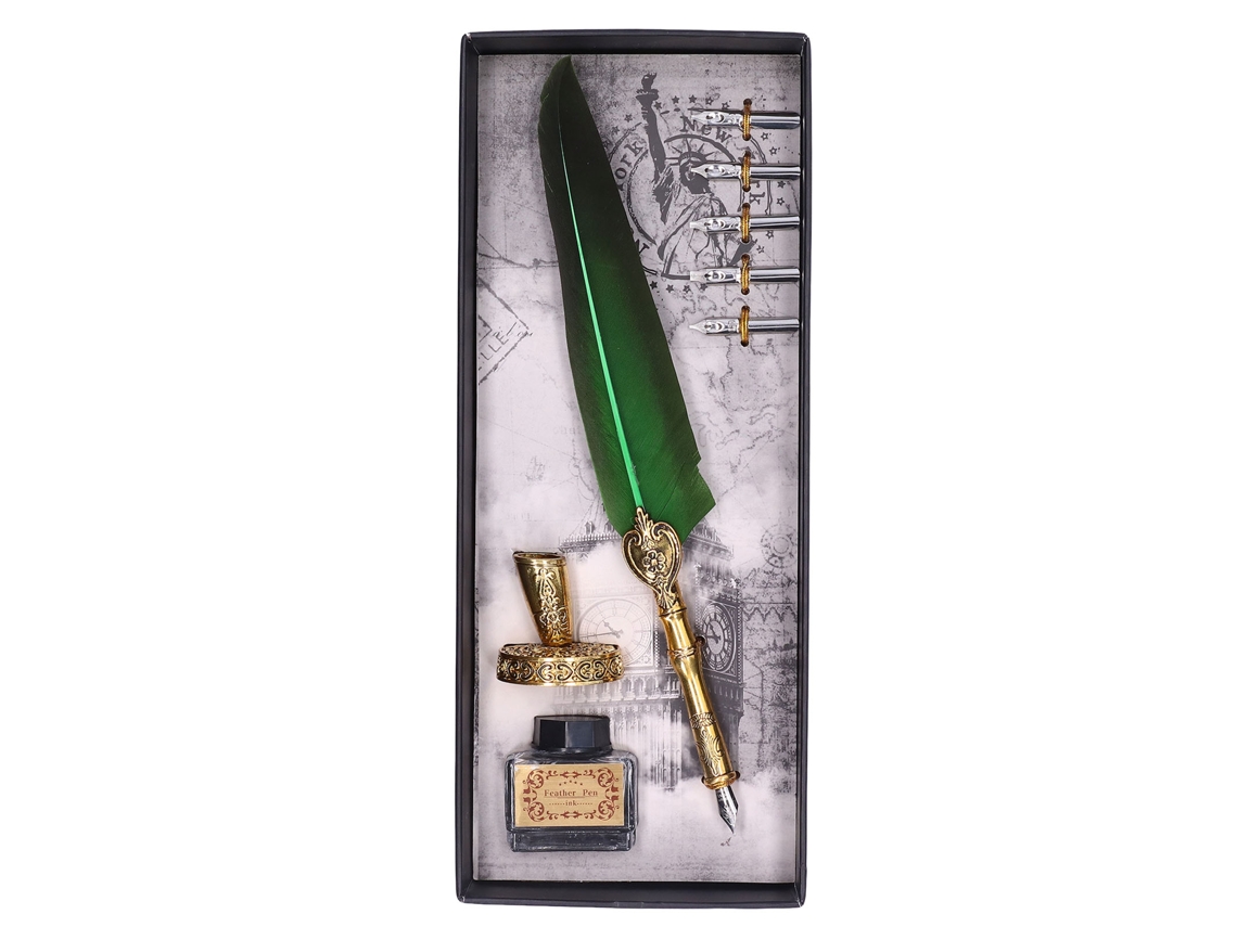 Pluma De Pluma Vintage Exquisita Acero Inoxidable Escribe Suave Resistente Al Desgaste Verde