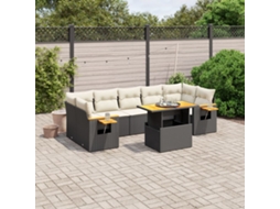 Vidaxl 8 Pcs Conjunto Sofás De Jardim Com Almofadões Vime Pe Preto