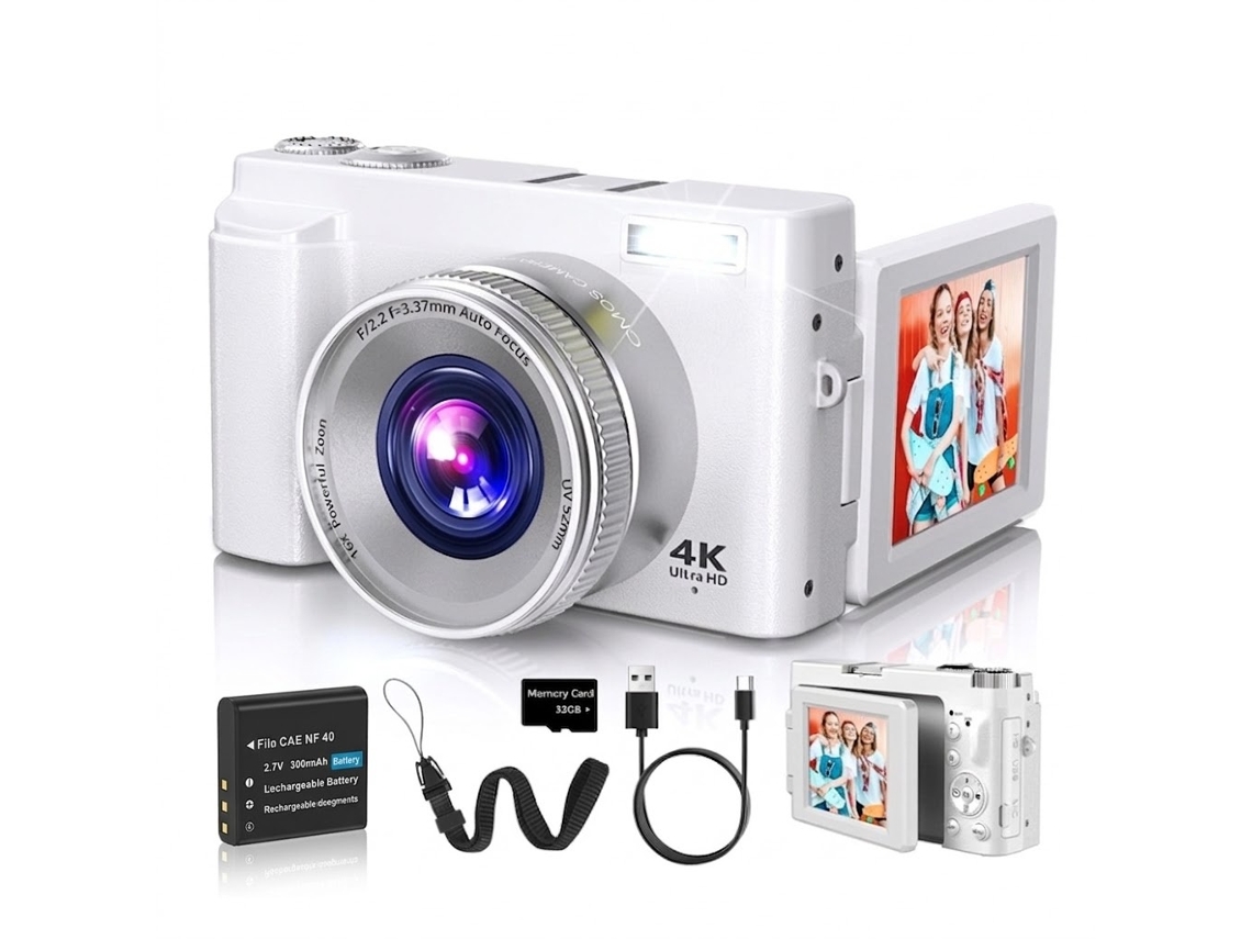 Câmera 4k Para Vlogs Com Tela Giratória De 180º, 48mp, Selfie E Wi-fi - Presente Ideal Para Meninos, Meninas E Estudantes (branca)