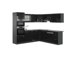 Cozinha de canto R-Line, 237 x 60 cm sem bancada, Preto brilhante/Antracite, Vicco