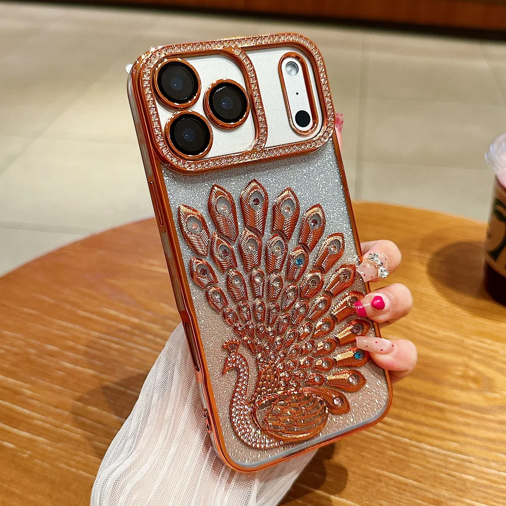 (laranja 14) Capa Para Celular Com Anel E Lente Brilhante Com Moldura Folheada