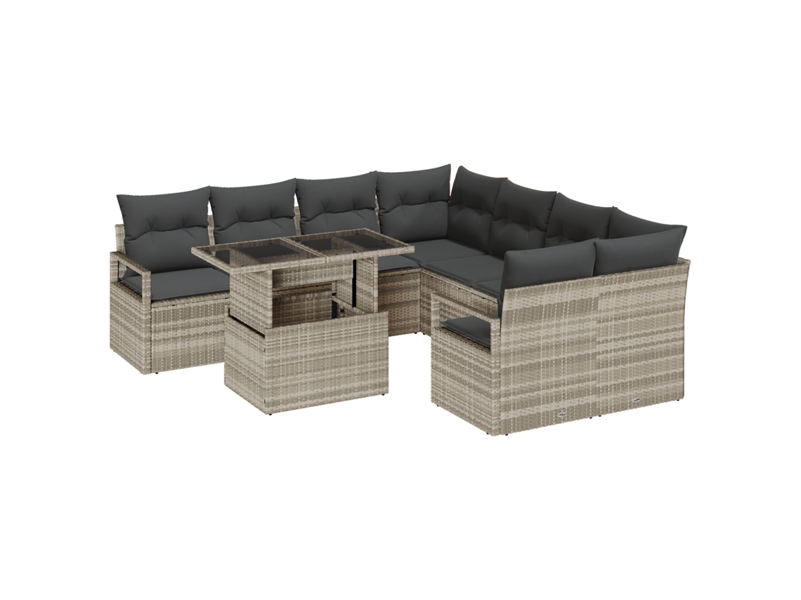 Conjunto 9 Conjunto De Sofá De Jardim Vidaxl Cinzento-claro Vime Pe (100 X 55 X 73 Cm)
