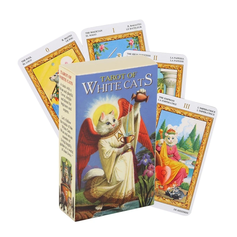 Cartas de Tarô Gato Branco, Cartas Oráculo, Tudo em Inglês, um Jogo de Tabuleiro de Alta Qualidade para Encontros Familiares. MDUG