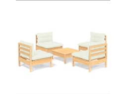 Conjunto de 5 Lounge Jardim com Almofadões Cor Creme Pinho MAISON EXCLUSIVE