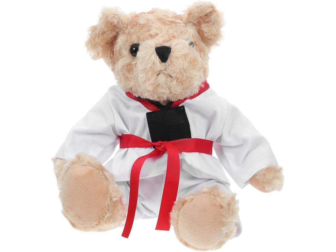 Urso De Pelúcia Vermelho Praticando Taekwondo, Feito Algodão Pp