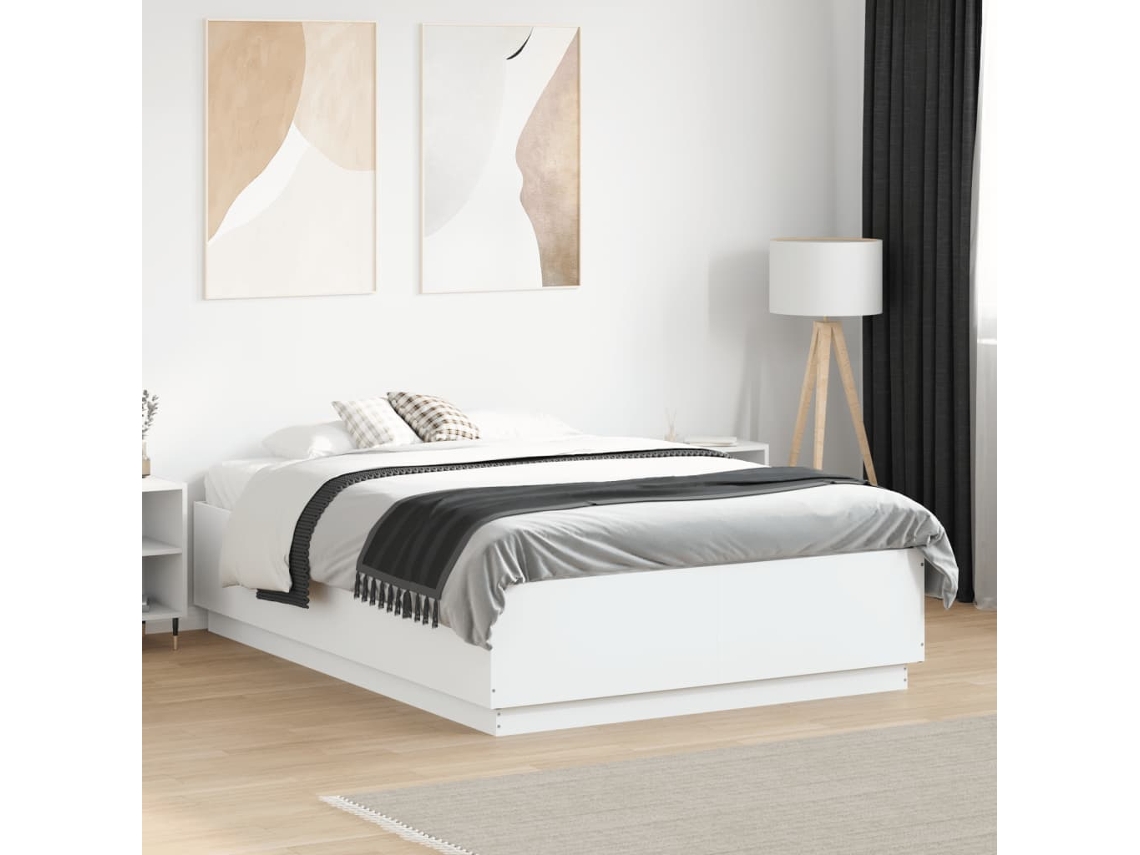 Vidaxl Estrutura Cama C/ Luzes Led 135x190 Cm Derivados Madeira Branco