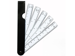 Régua multifuncional com escala e 5 folhas duplas para medição em plástico flexível, ideal para projetos de moda.