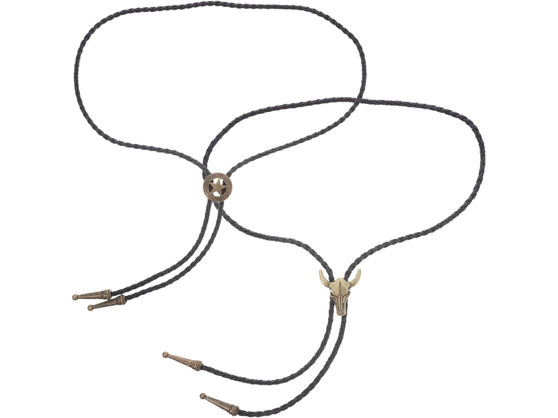 Conjunto De Gravata Vintage Estilo Faroeste Com Pingente De Cabeça De Boi E Gravata Bolo Com Estrela.