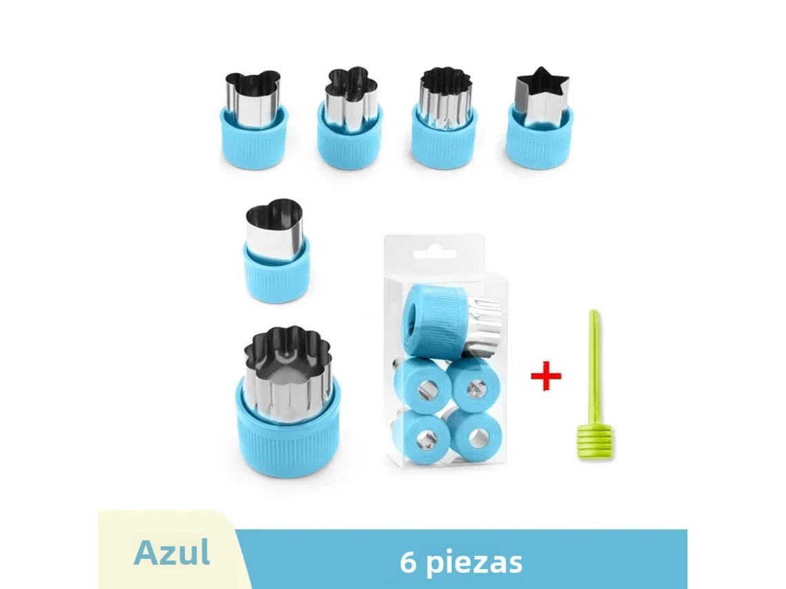Conjunto Azul De 6 Peças) Moldes De Aço Inoxidável Para Frutas E Legumes, Cortadores De Petiscos Em Formato De Coração E Flor.