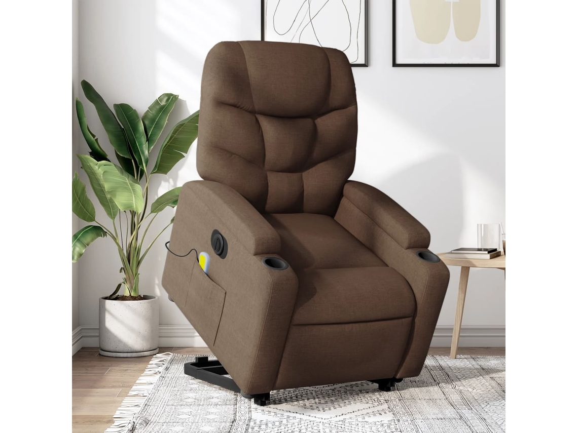 Vidaxl Poltrona Elétrica Elevatória Massagens Tecido Castanho